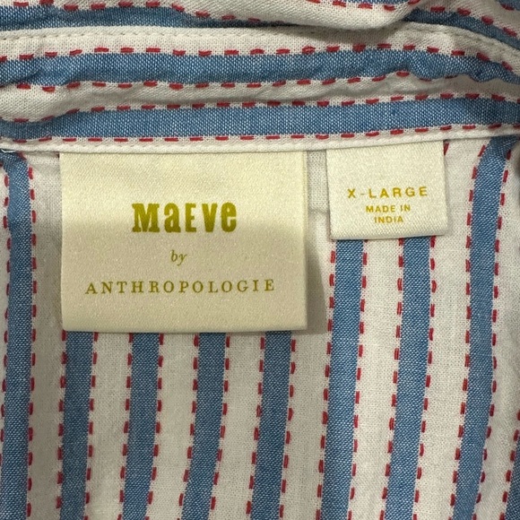 Maeve By Anthropologie The Zooey Bubble-Sleeve Blouse Button Down Striped XL - Picture 10 of 13